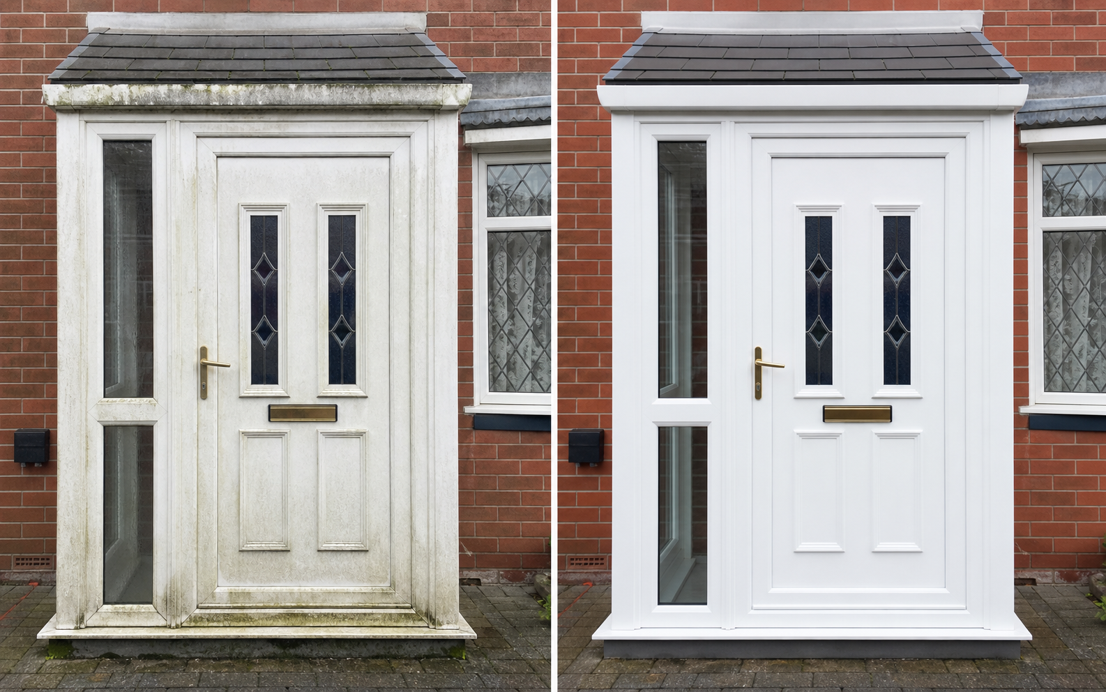 Illustrative weathered uPVC entrance before restoration
